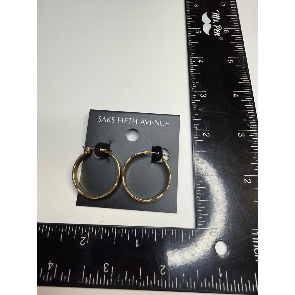 Saks Fifth Avenue Gold Tone Wide Flat Band Hoop Earrings Latch Back 1 Inch